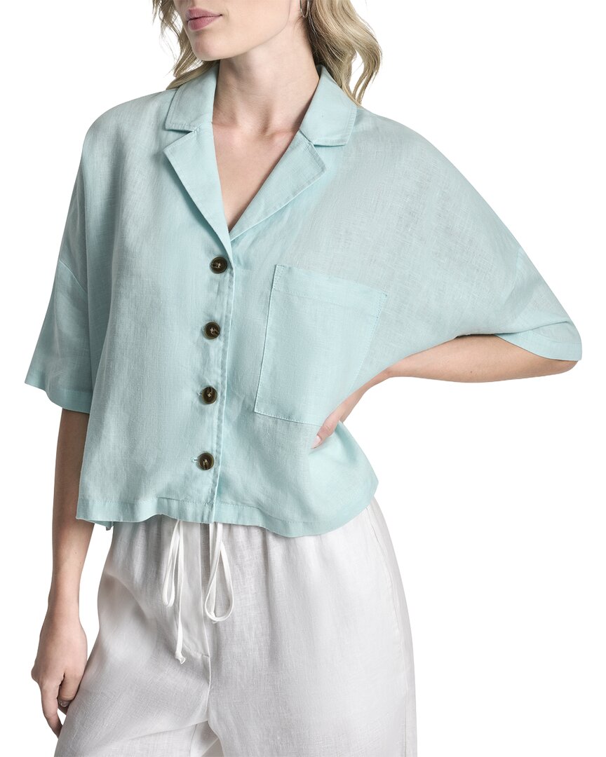 Dkny Collared Linen Blouse In Aqu-aqua