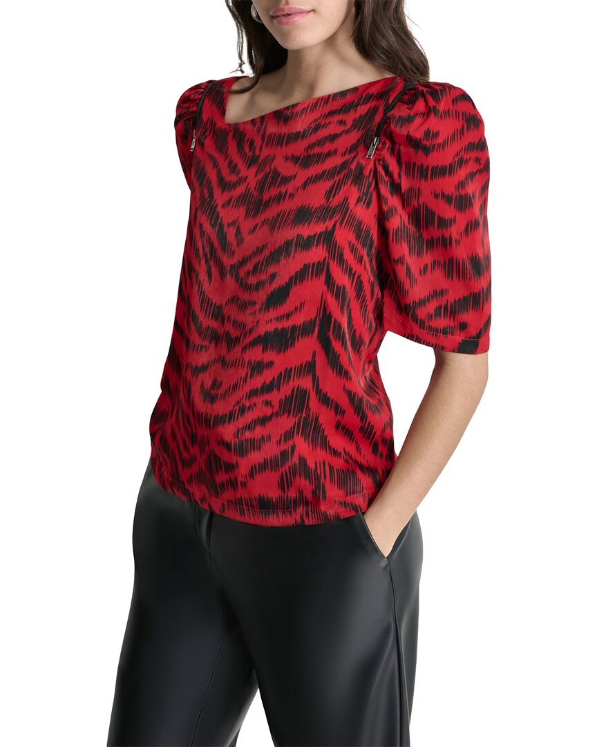 Dkny Asymmetrical Short Sleeve Top In Brown