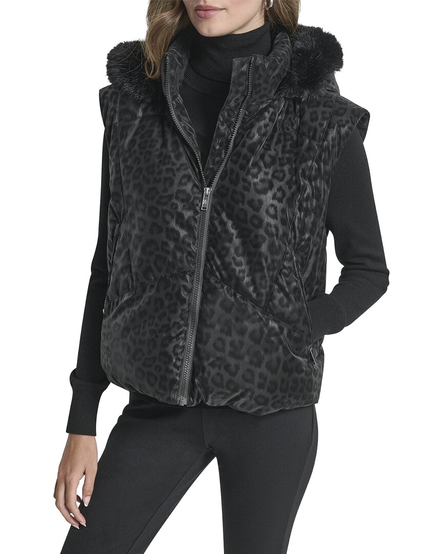 Dkny Leopard Tech Vest In Black