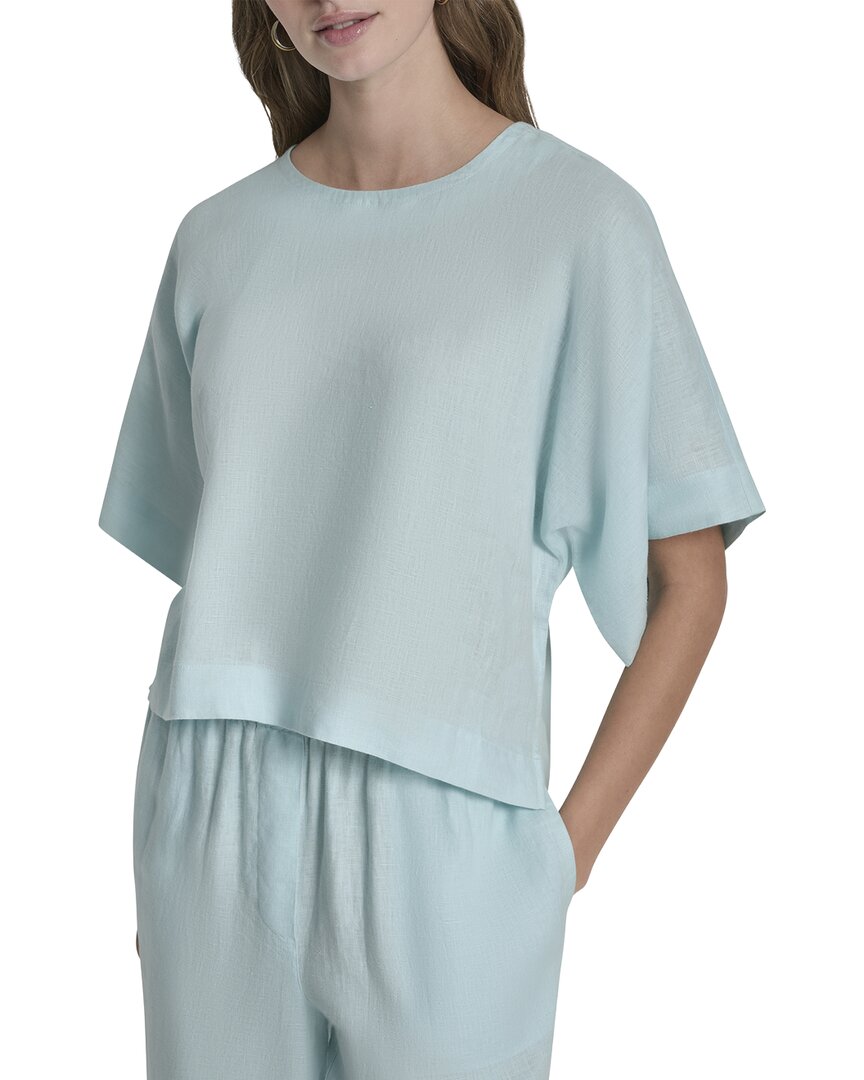 Dkny Drop Shoulder Boxy Linen Top In Aqu-aqua