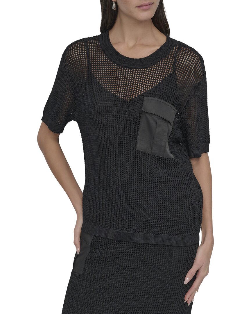 Dkny Crochet Sweater In Black
