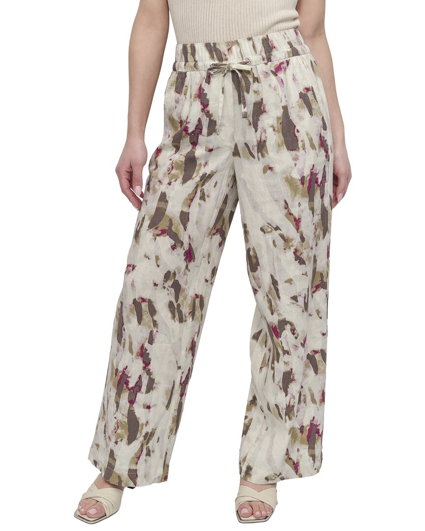 Dkny Print Linen Blend Drawstring Pants In Gray