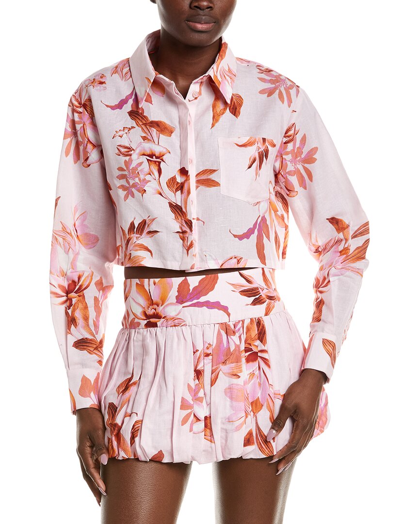 Rococo Sand Linen-blend Crop Shirt In Pink