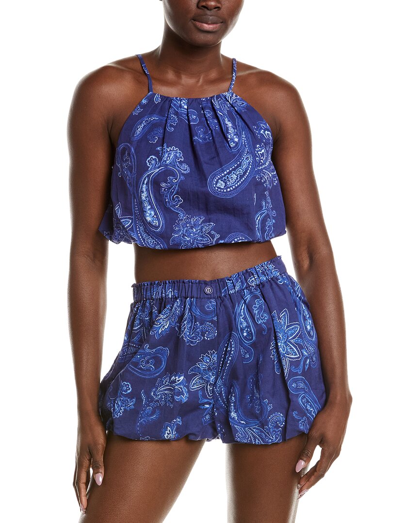 Rococo Sand Linen-blend Bubble Top In Navy