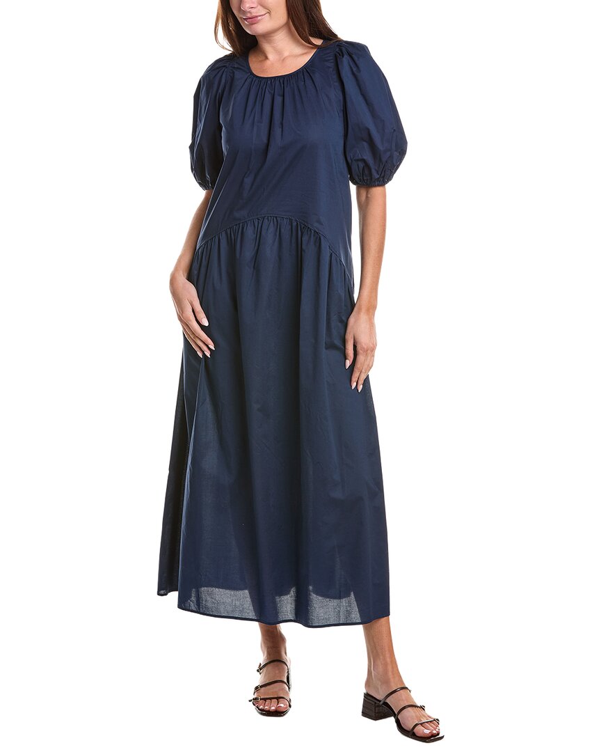 Max Studio Puff Sleeve Drop Waist Maxi Dress In Navy