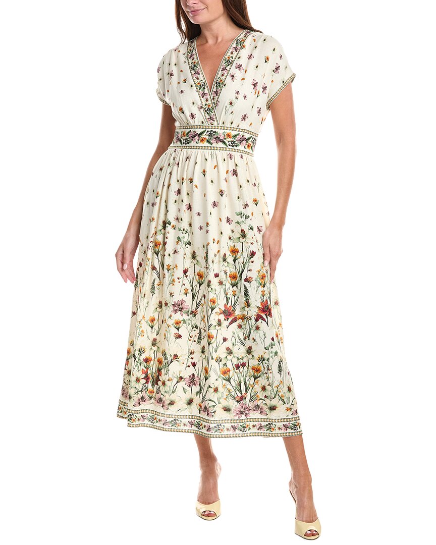 Max Studio Short Sleeve Surplice Linen-blend Midi Dress In Pink