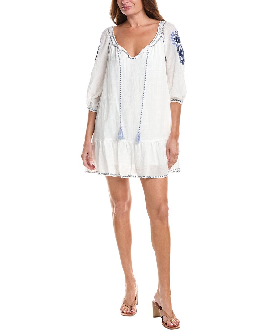 Max Studio Puff Sleeve Embroidered Mini Dress In White