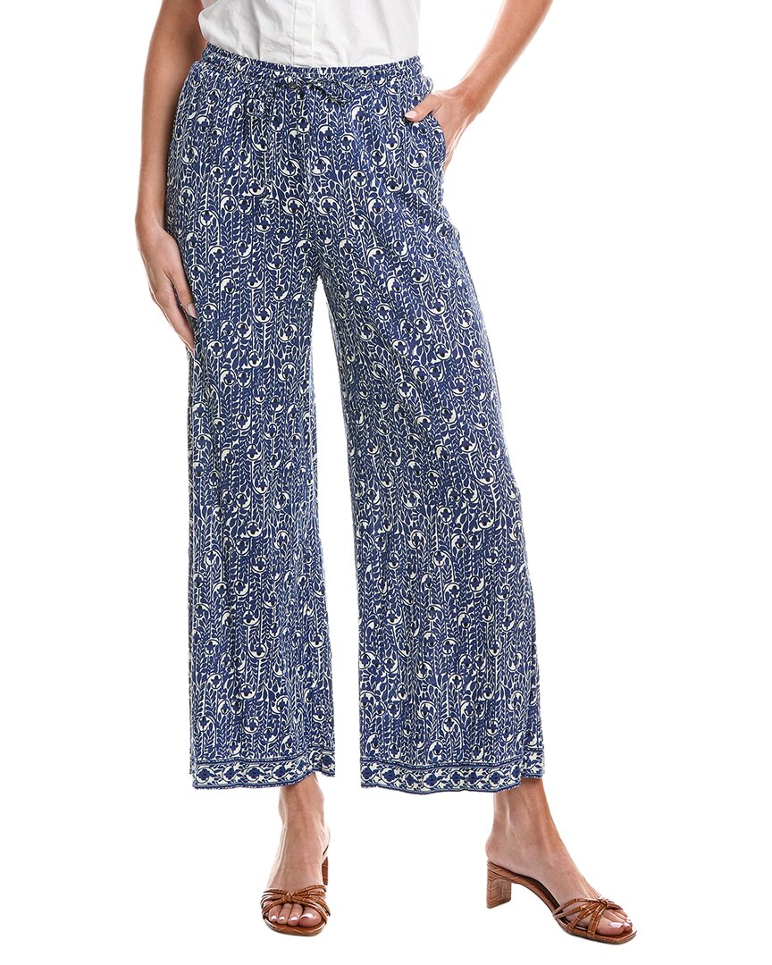 Max Studio Rayon Blend Drawstring Pant In Ecru/navy Whispering Cloves