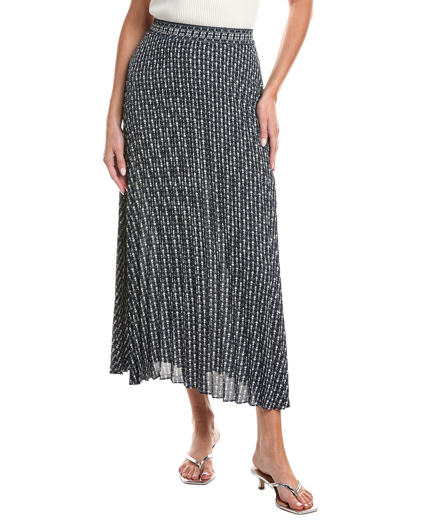 Max Studio Pleated Maxi Skirt In Navy Bulb Vines