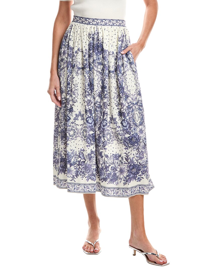 Max Studio Printed Linen-blend Maxi Skirt In Blue