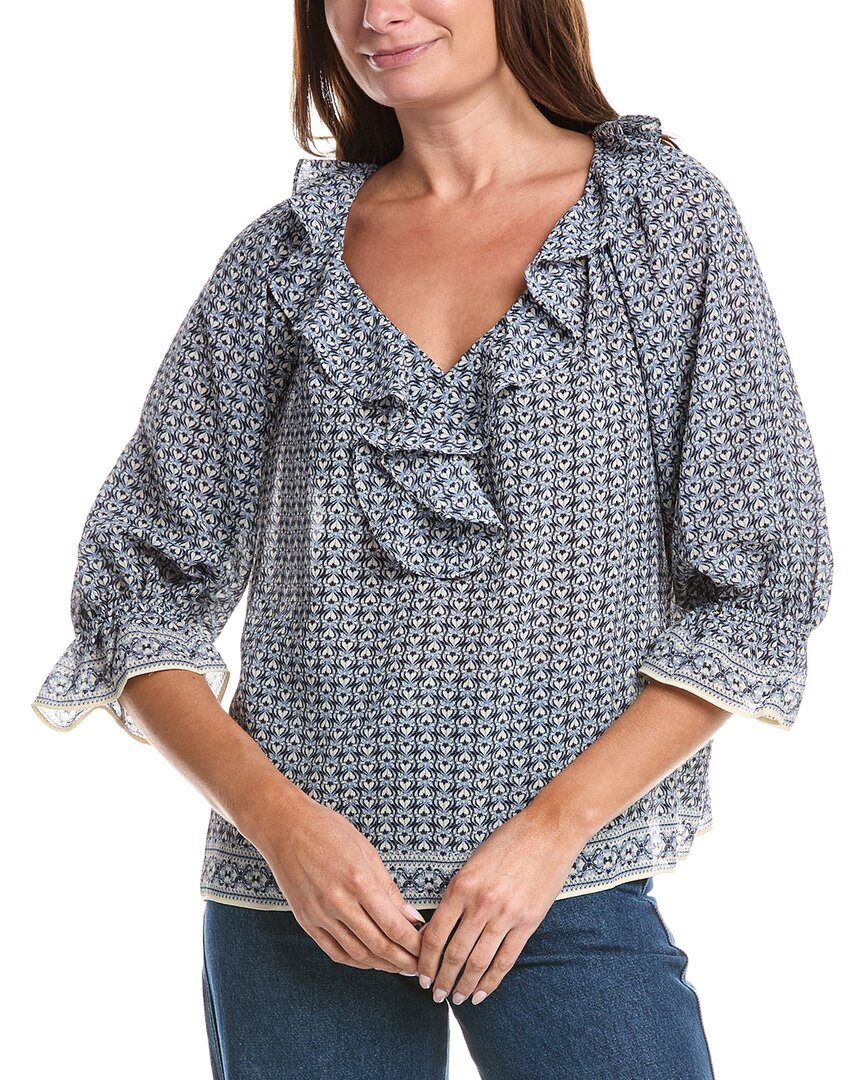 Max Studio Sleeve Ruffle Front Blouse In Navy