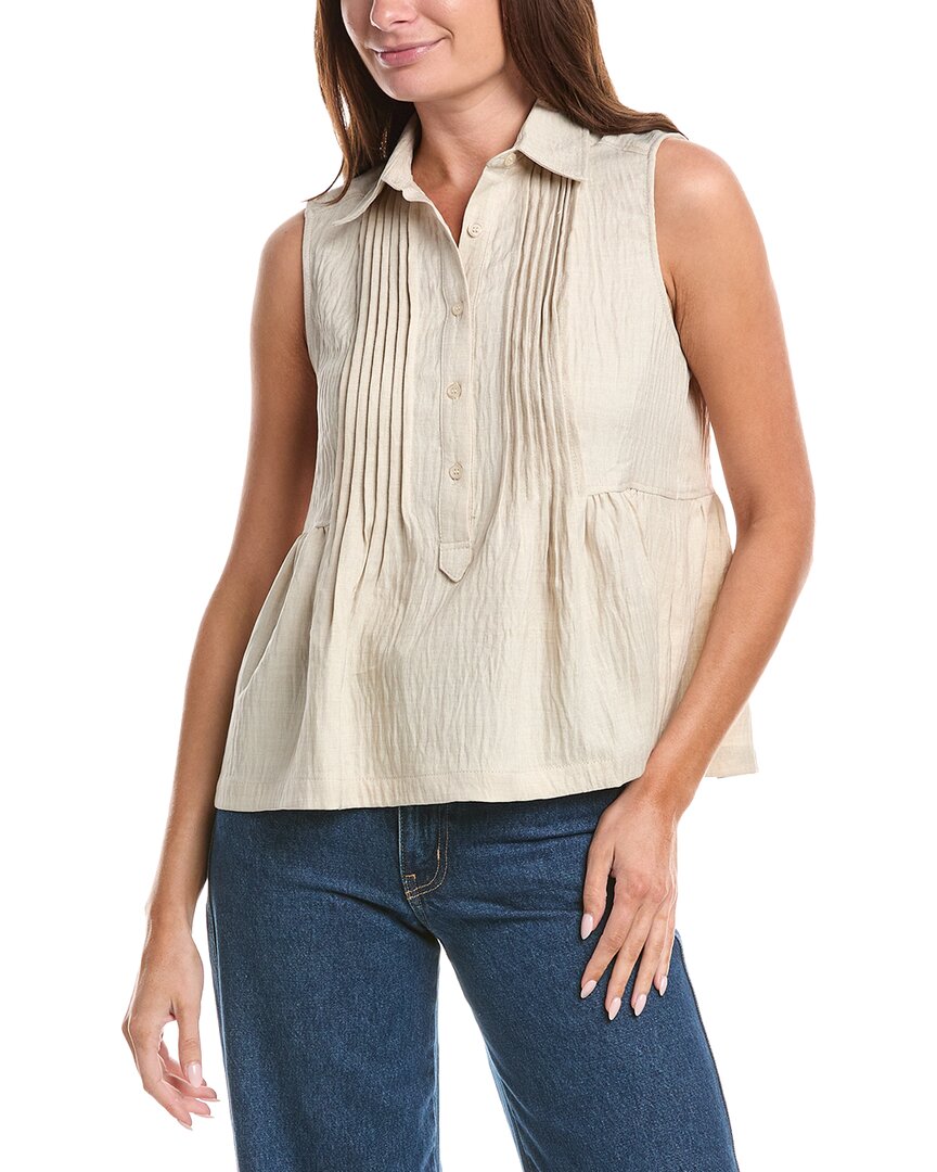 Max Studio Front Pleat Peplum Shirt In White