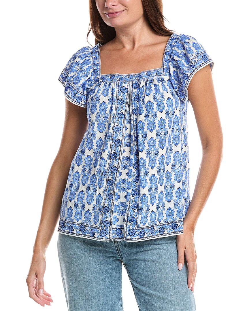 Max Studio Square Neck Flutter Sleeve Blouse In Blue