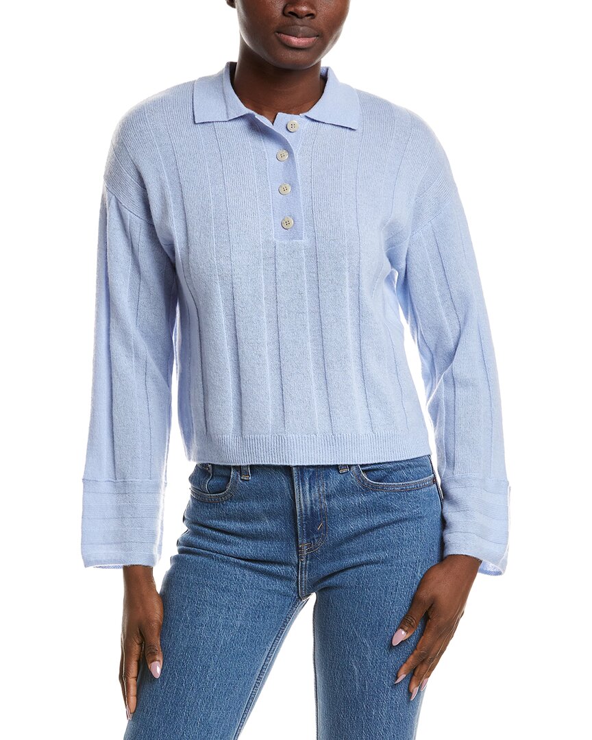 Naadam Coastal Cashmere Ribbed Polo Sweater In Blue