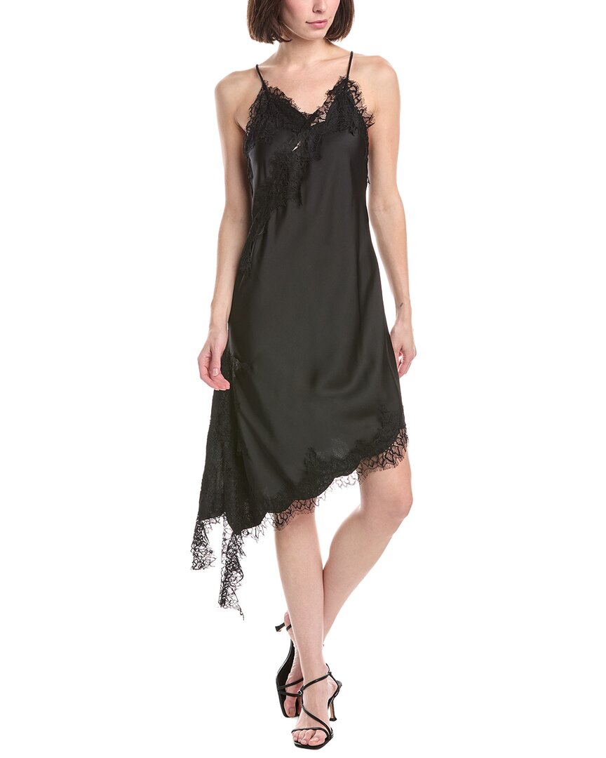Beulah Lace Mesh Trim Detail Satin Asymmetrical Dress In Black