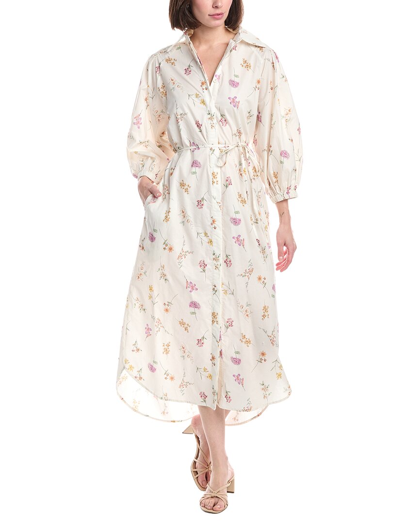 Beulah Contrast Floral Print Belted Maxi Shirtdress In White