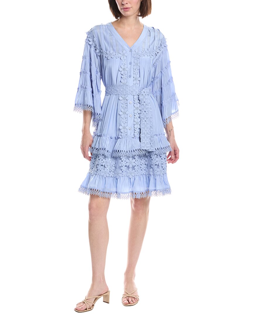 Beulah Floral Print Ruffled Mini Dress In Blue