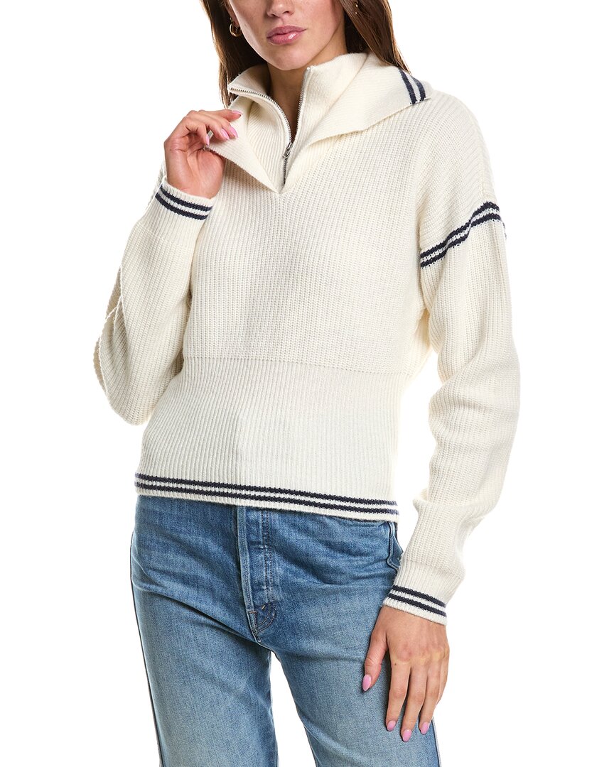 Rowing Blazers Double Collar 1/4-zip Wool-blend Pullover In White