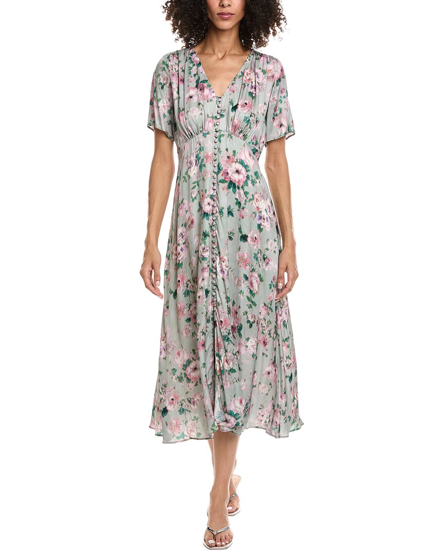 The Kooples Flowing Flowers Midi Dress In Green