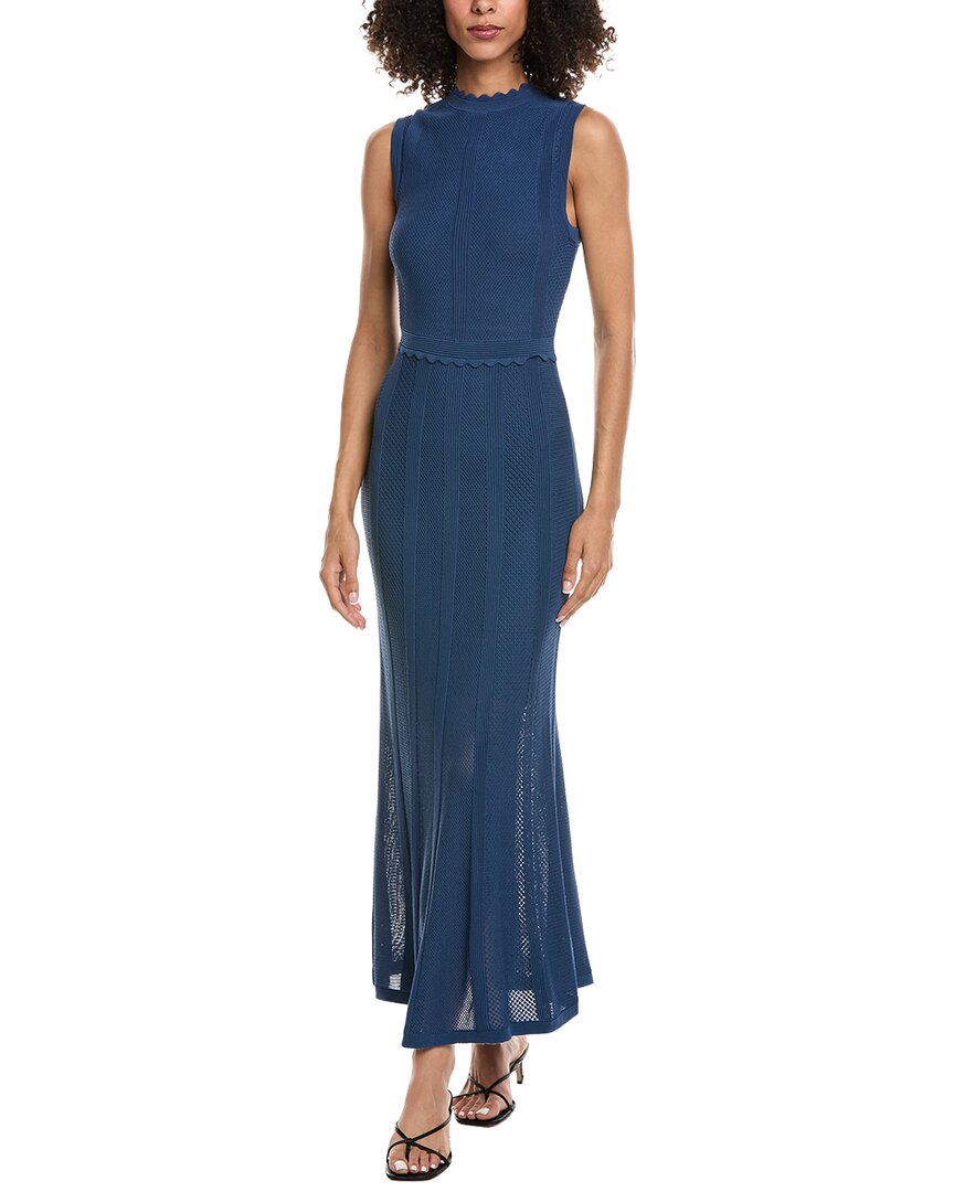 The Kooples Romantic Net Stitches Maxi Dress In Blue