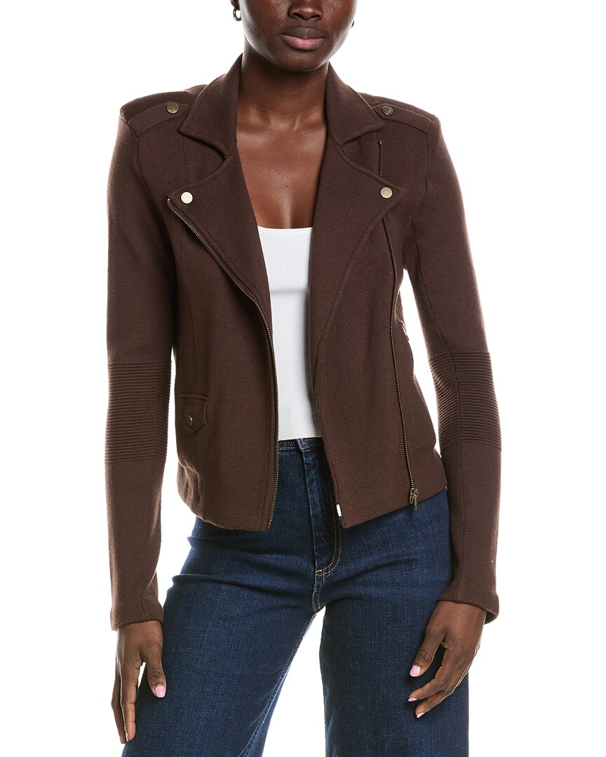Minnie Rose Knit Moto Jacket In Brown