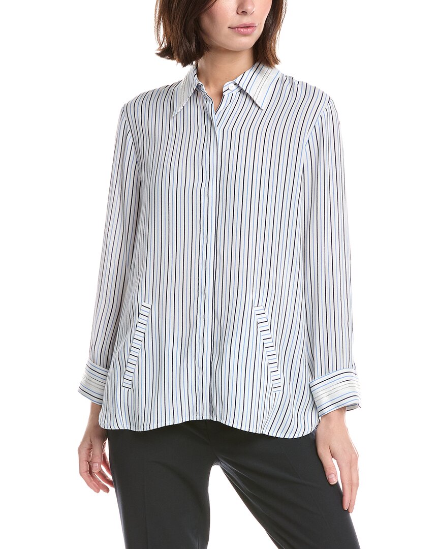 Lemon Grass Beaded Twill Blouse In Blue