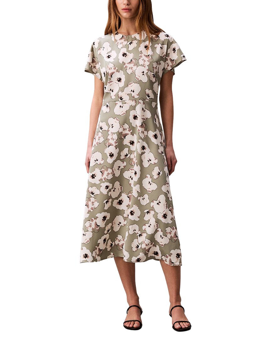 Calvin Klein Matte Satin Midi Dress In Yellow