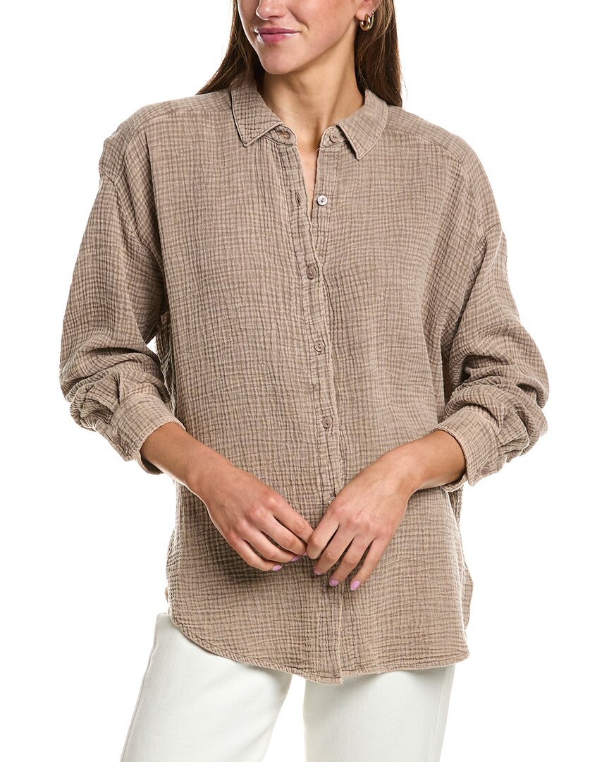 Splendid Gauze Button Down Shirt In Brown