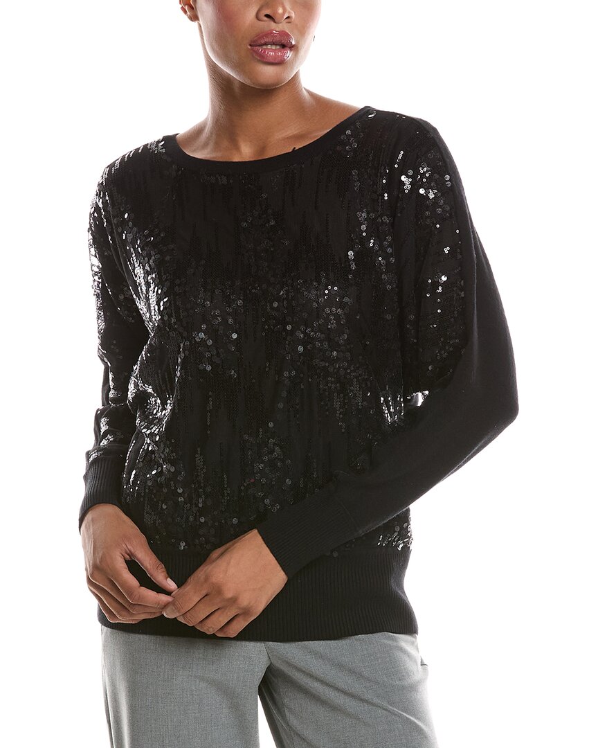 Joseph A . Allover Sequin Overlay Dolman Sweater In Black