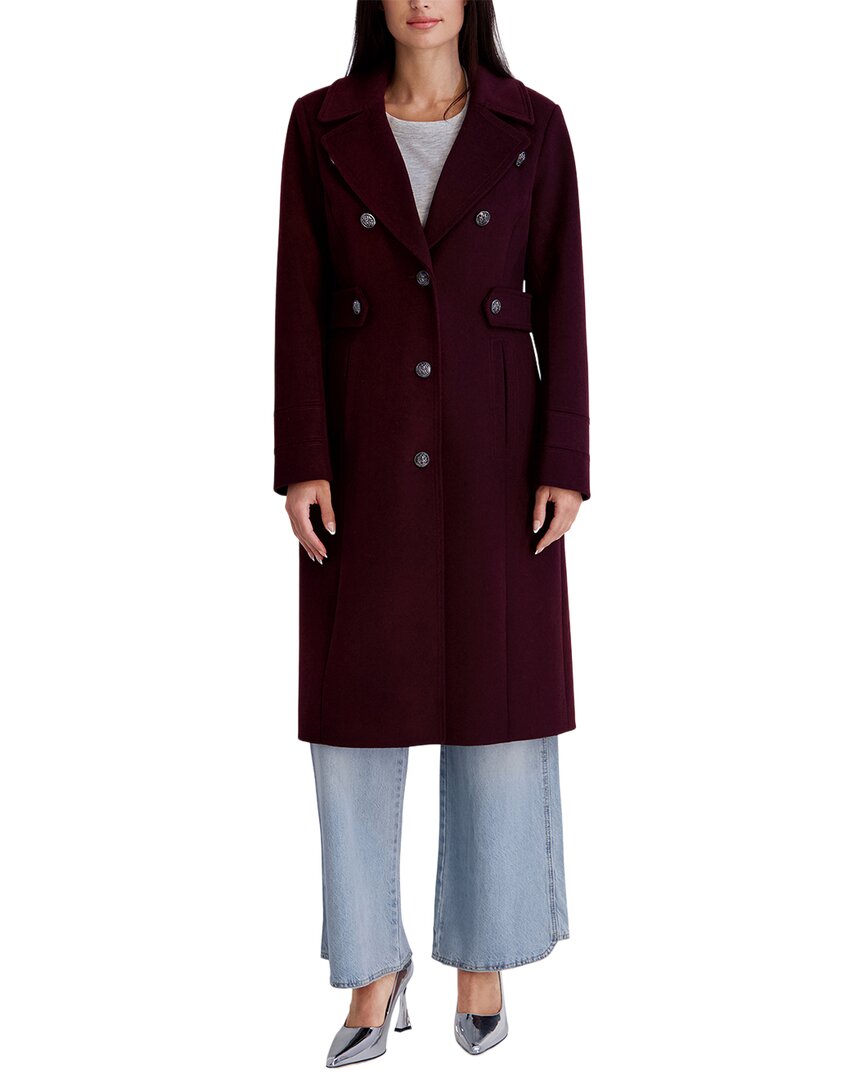 Kenneth Cole Long Wool-blend Jacket In Burgundy