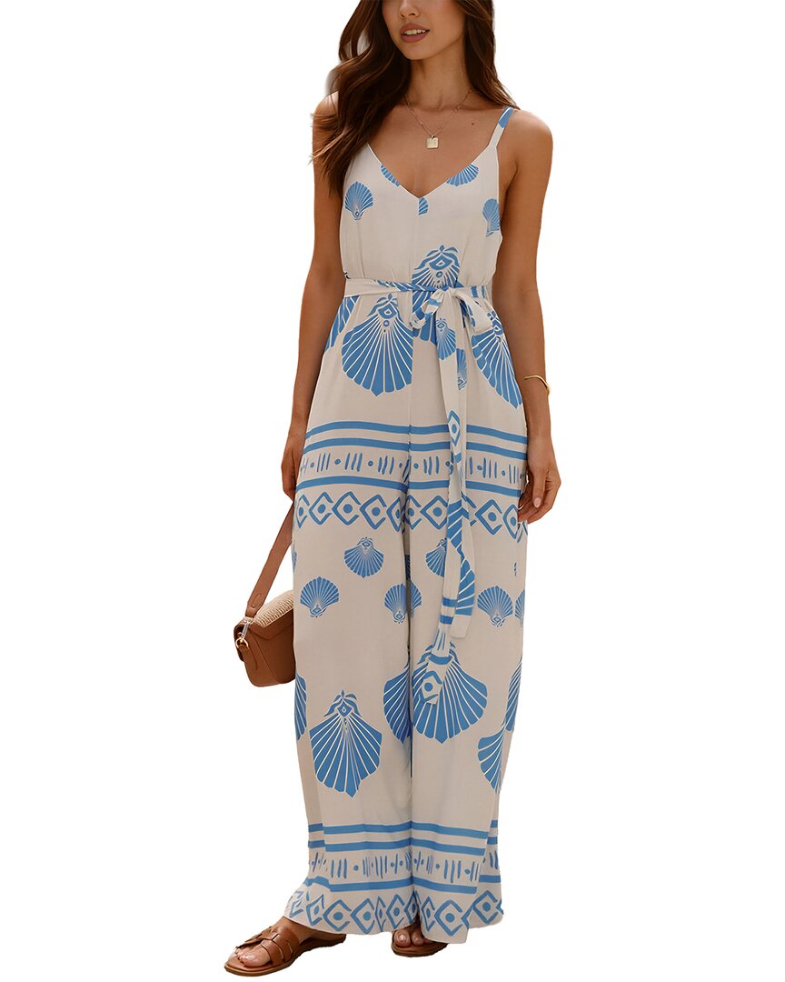 Oloey Jumpsuit In White & Blue