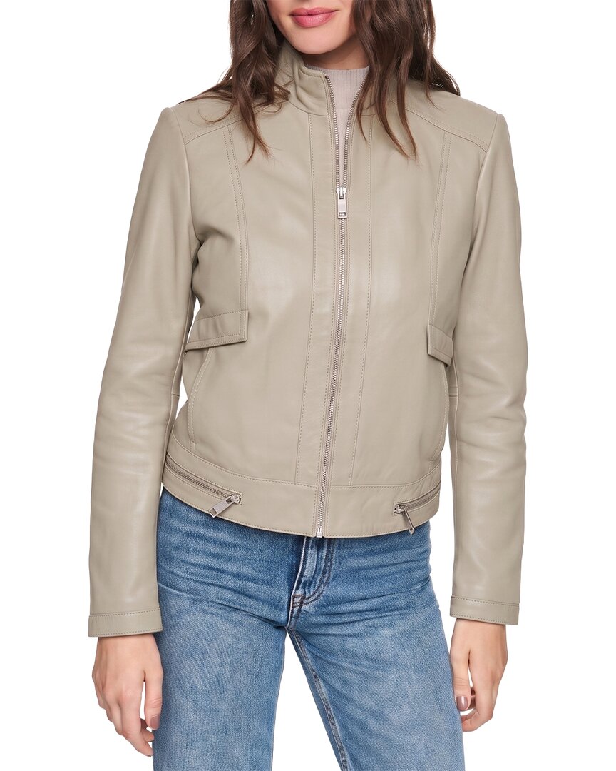 Andrew Marc Rowan Leather Coat In Stone