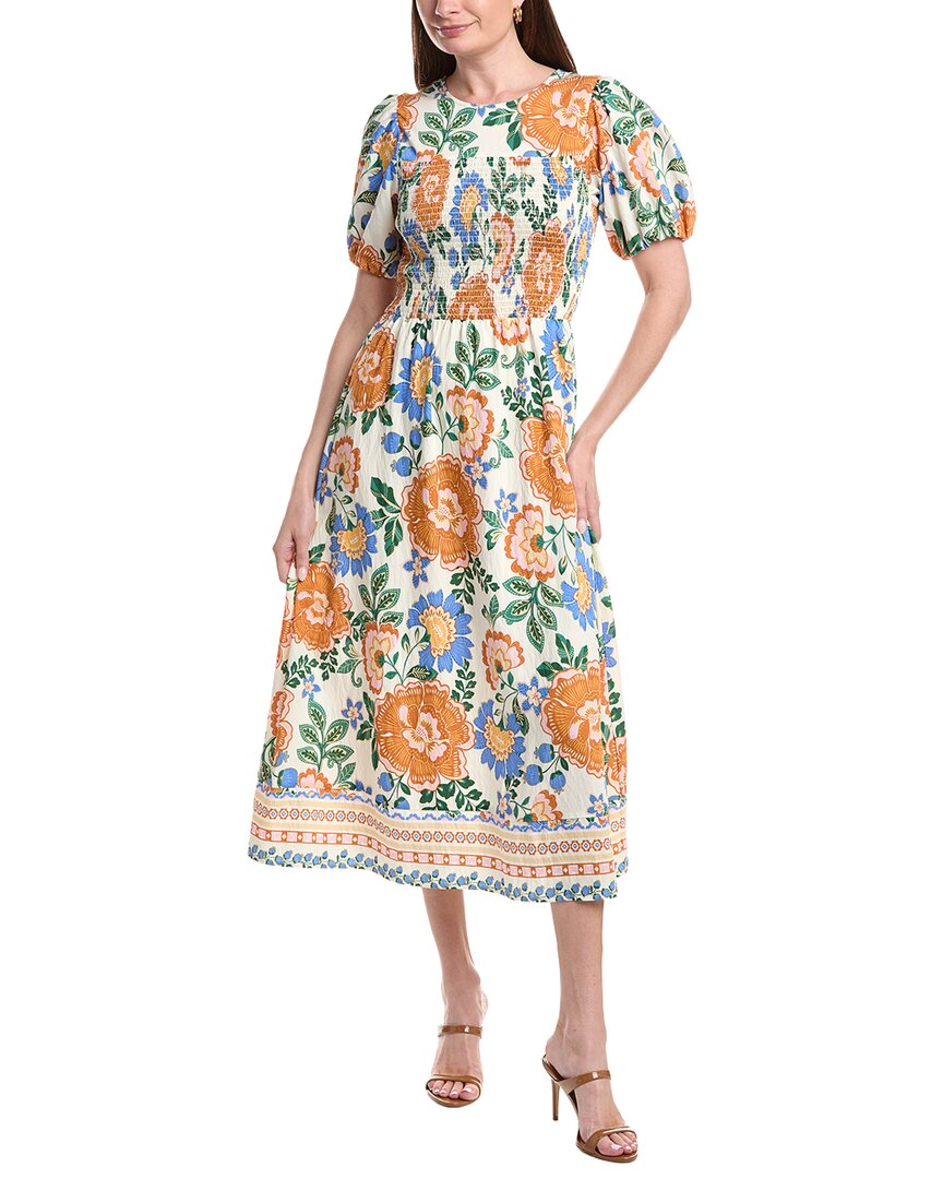 Ellen Tracy Crinkle Smocked Dress In Multi