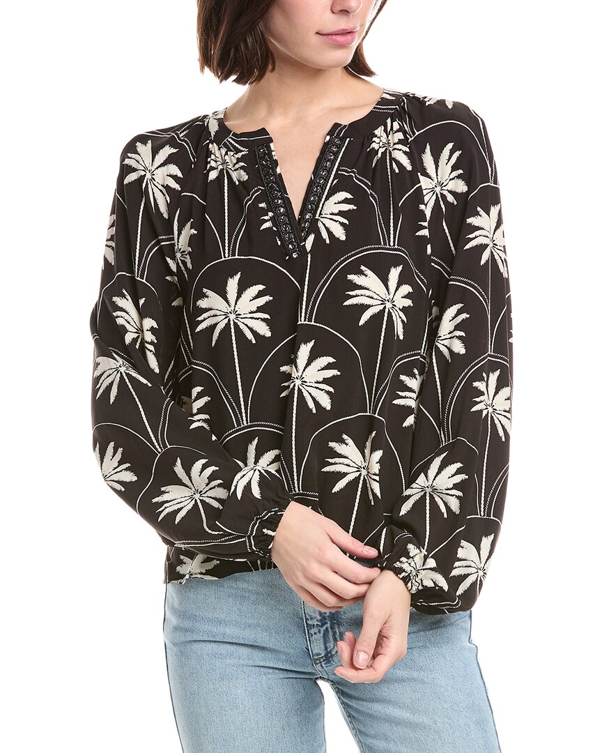 Nvlt Split Neck Challis Top In Black