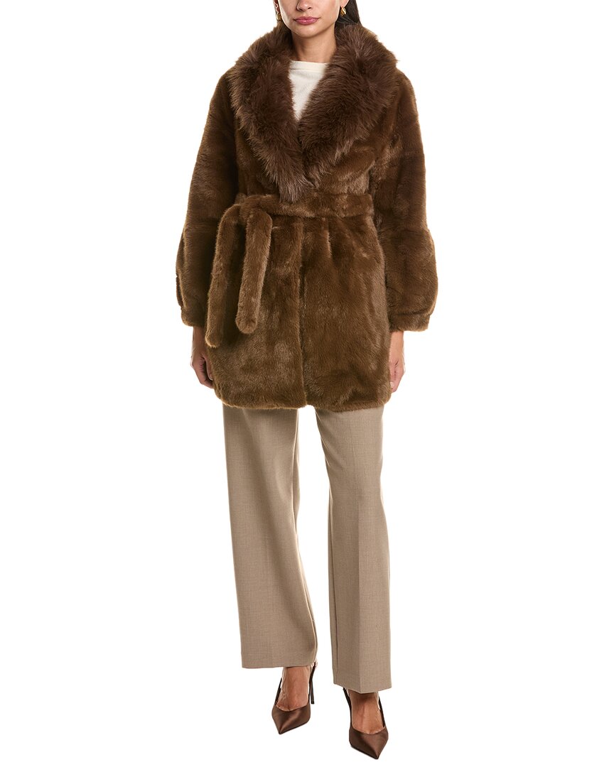 La Fiorentina Plush Faux Fur Jacket In Brown