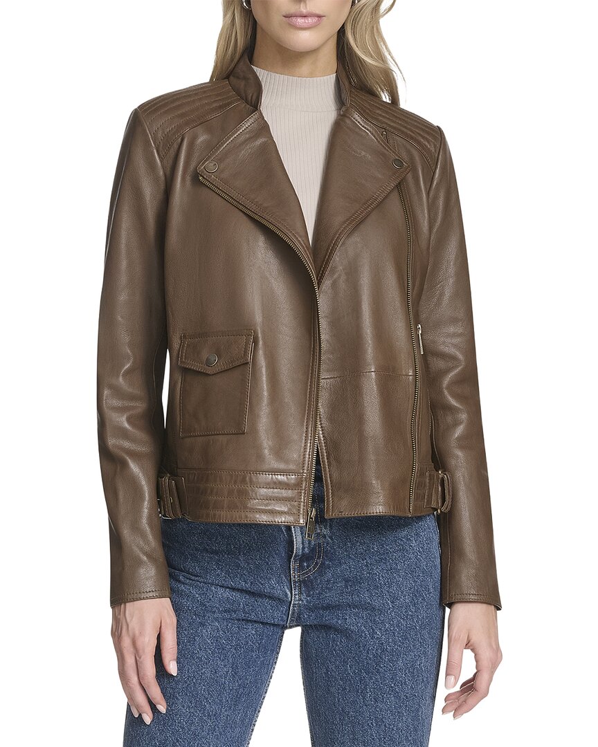 Andrew Marc Frankie Leather Moto Jacket In Brown