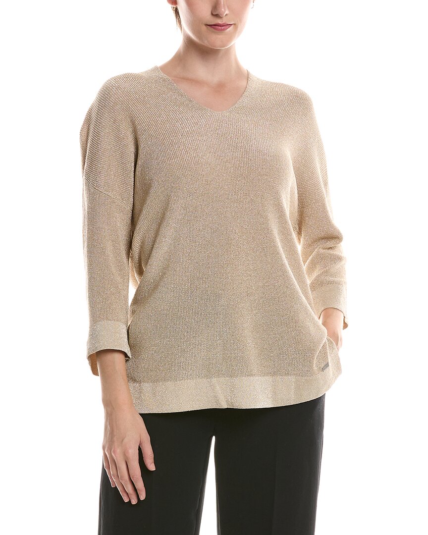 Picadilly V-neck Metallic Top In Gold