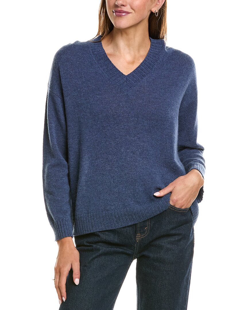 Hannah Rose Basic 100% Cashmere V-neck Sweater In Blue