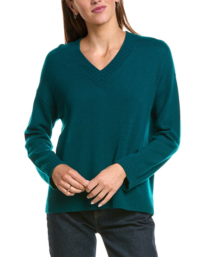 Hannah Rose Basic V-neck 100% Cashmere Sweater In Green