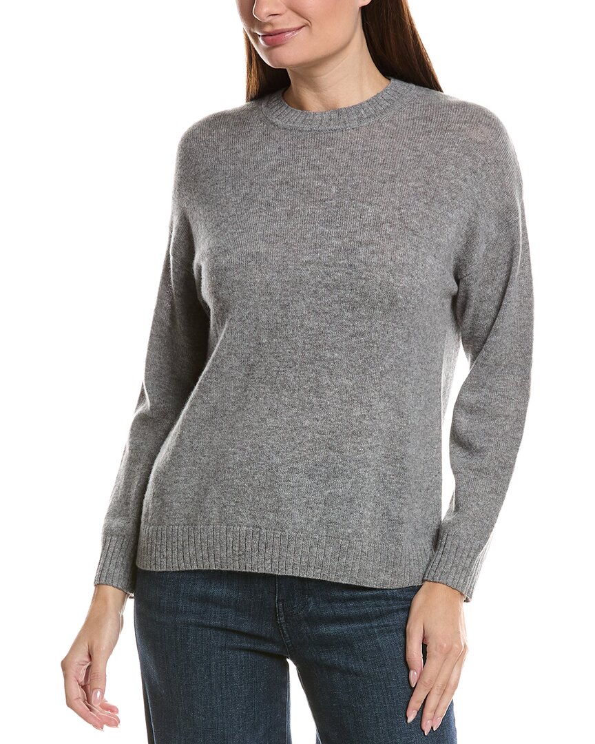 Hannah Rose Basic Crewneck 100% Cashmere Sweater In Dark Grey