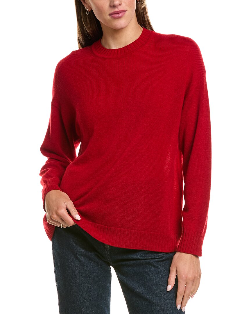 Hannah Rose Basic Crewneck 100% Cashmere Sweater In Red