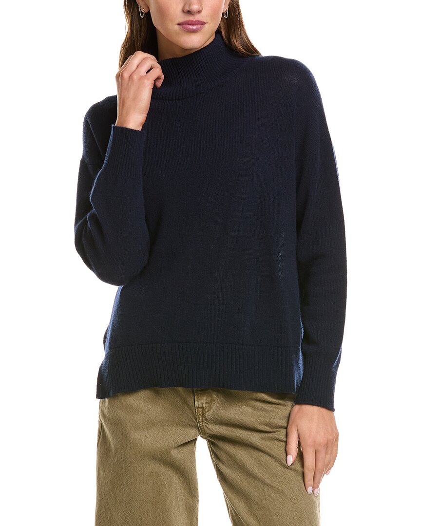 Hannah Rose Basic 100% Cashmere Mock Neck Sweater In Navy