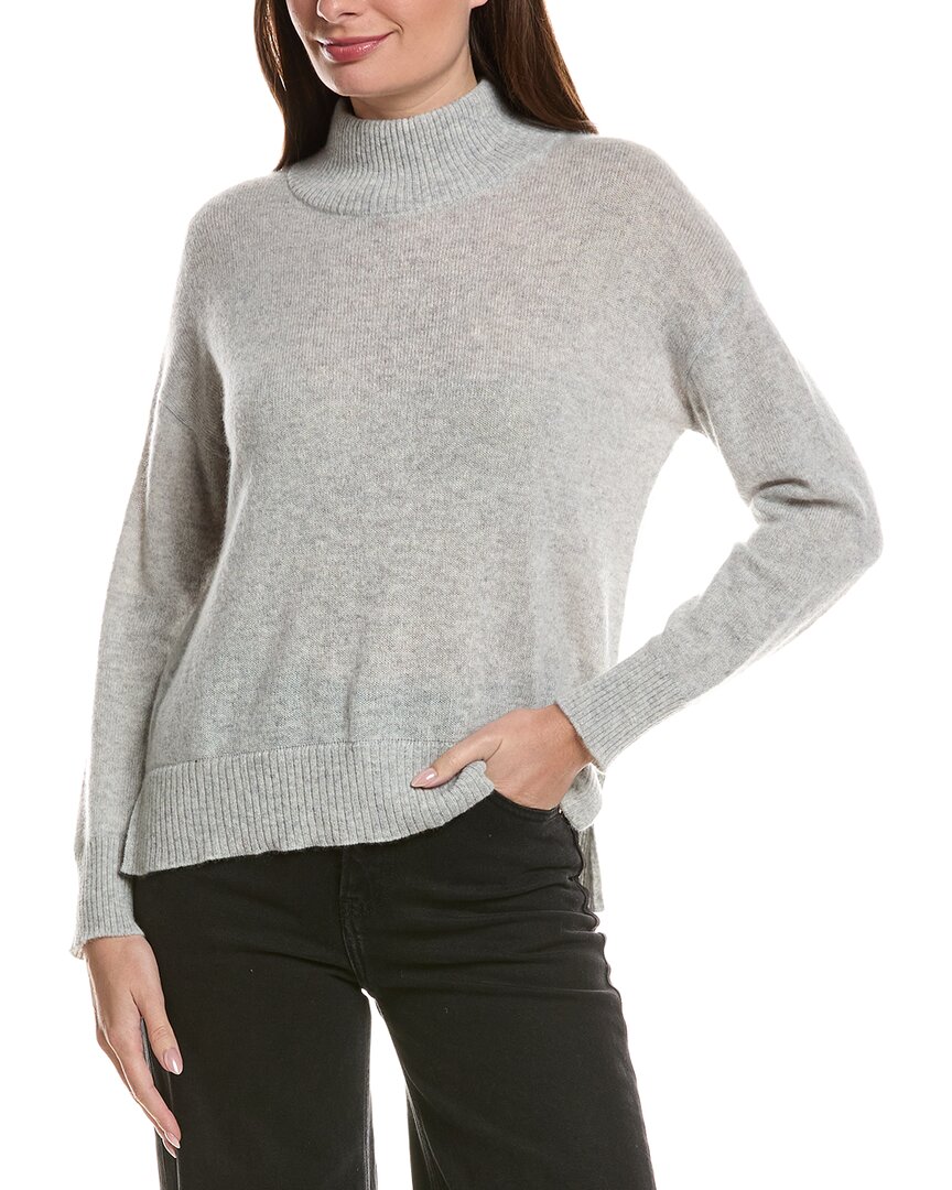 Hannah Rose Basic Mock Neck 100% Cashmere Sweater In Grey