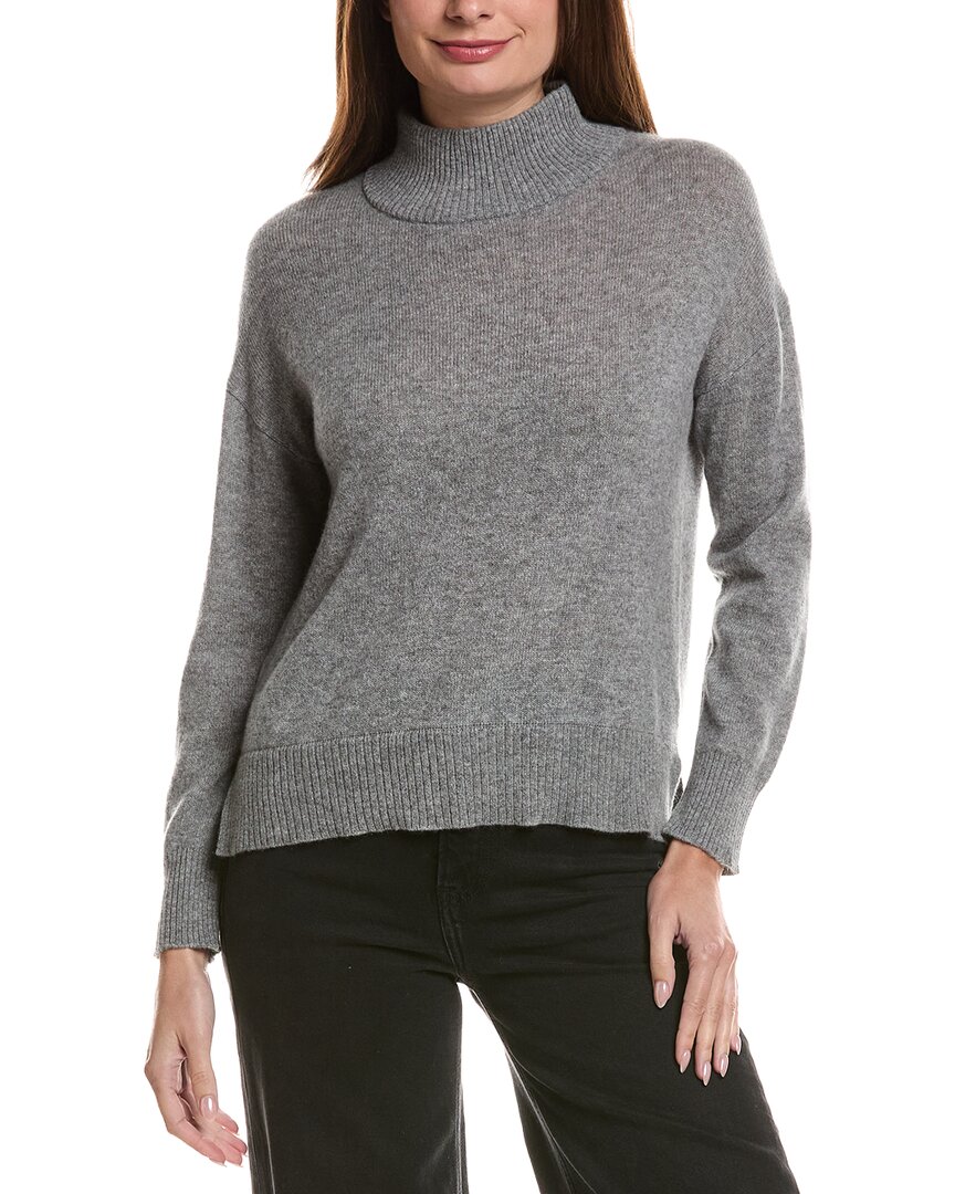 Hannah Rose Basic Mock Neck 100% Cashmere Sweater In Dark Grey