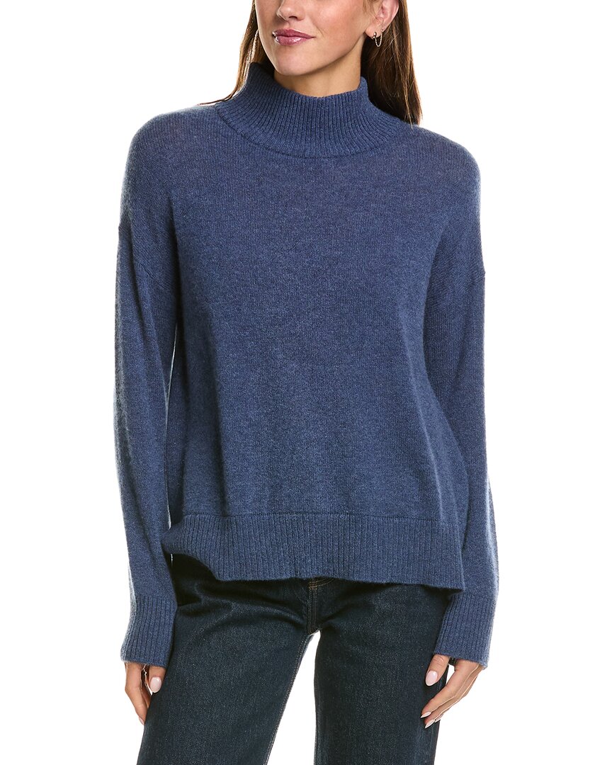 Hannah Rose Basic 100% Cashmere Mock Neck Sweater In Blue