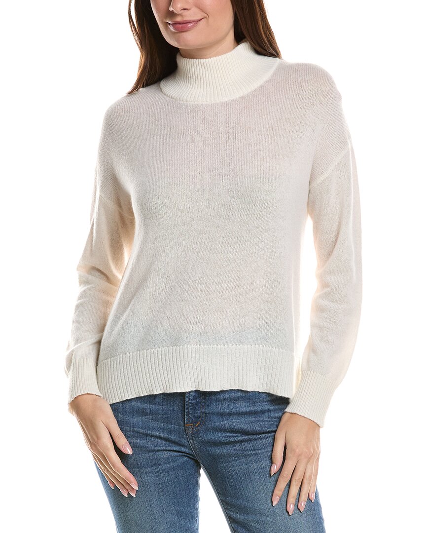 Hannah Rose Basic Mock Neck 100% Cashmere Sweater In White