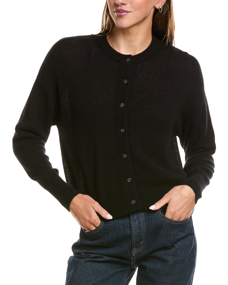 Hannah Rose Drop Shoulder 100% Cashmere Cardigan In Black