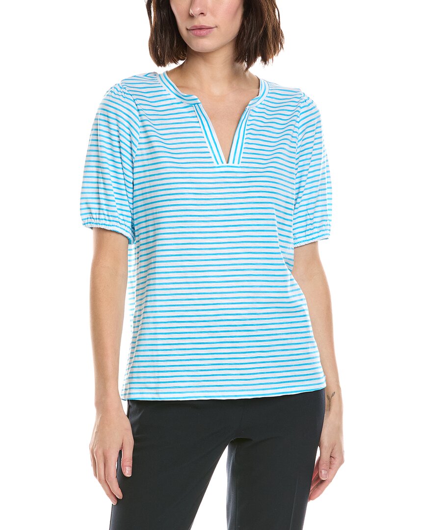 Stella Parker Caroline Notch Neck Puff Sleeve Top In Blue
