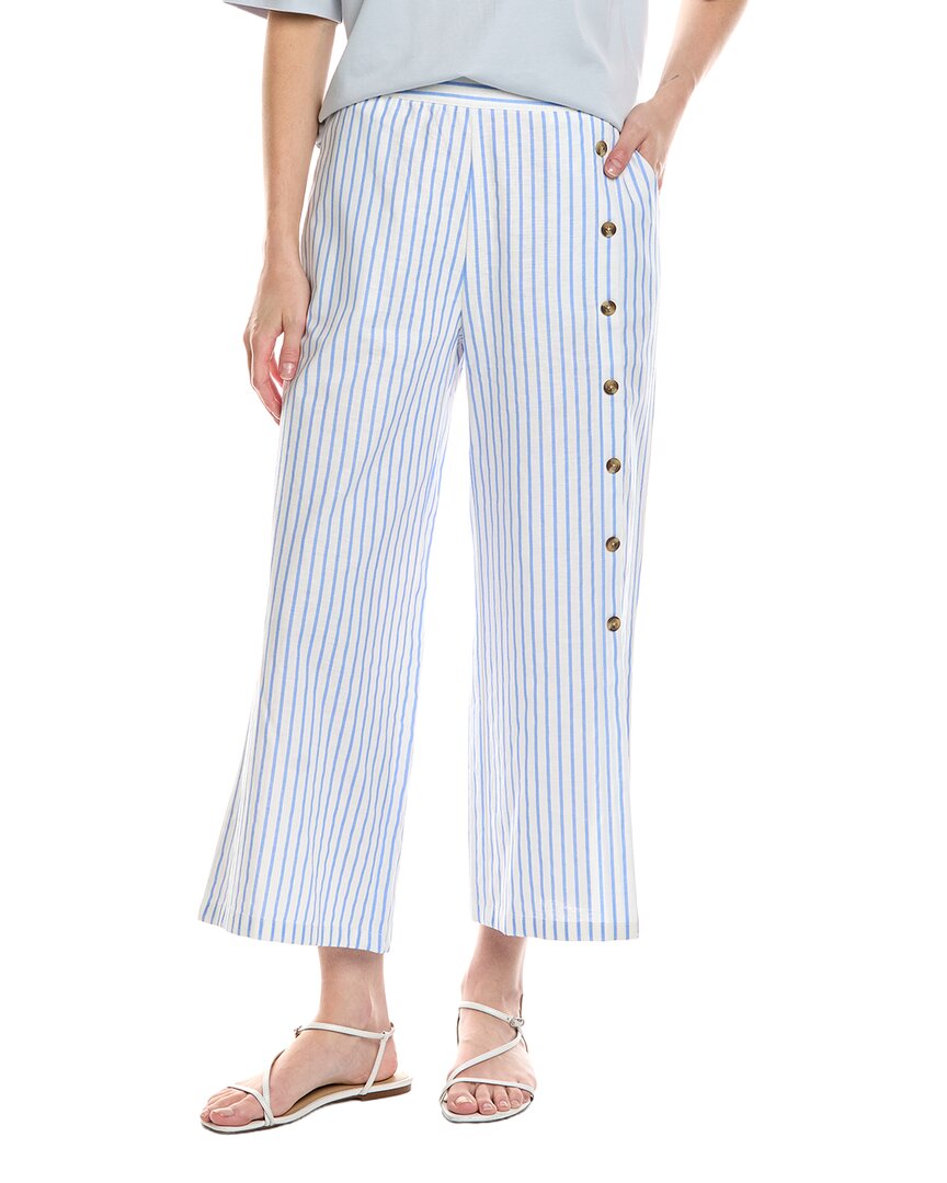 Stella Parker Linen-blend Asymmetrical Capri Pant In Blue
