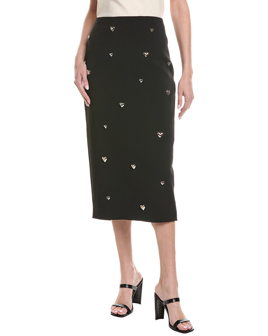 Milly Syra Heart Applique Midi Skirt In Black